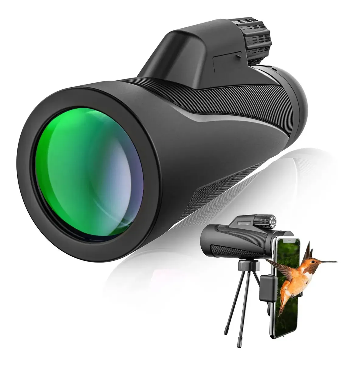 Monóculos Qiands, lente Fmc Bak4 Prism Bak4 de 12 × 42, monóculos portáteis impermeáveis com tripé, suporte para celular, adequado para observação de pássaros, concertos e jogos de bola