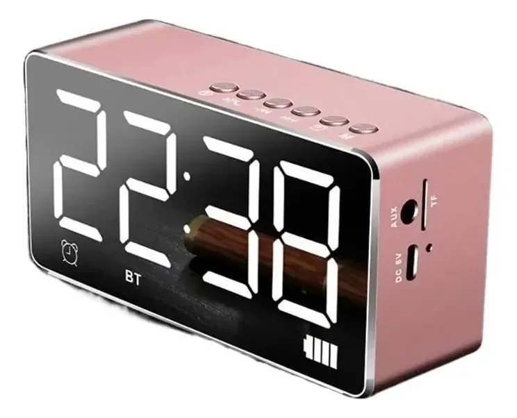 Rádio-despertador de uso doméstico Sgdklcqm, despertador digital, relógios digitais de cabeceira com estéreo, rádio FM, cartão auxiliar de TV, ajustável, soneca, design espelhado, rosa (cor: rosa)