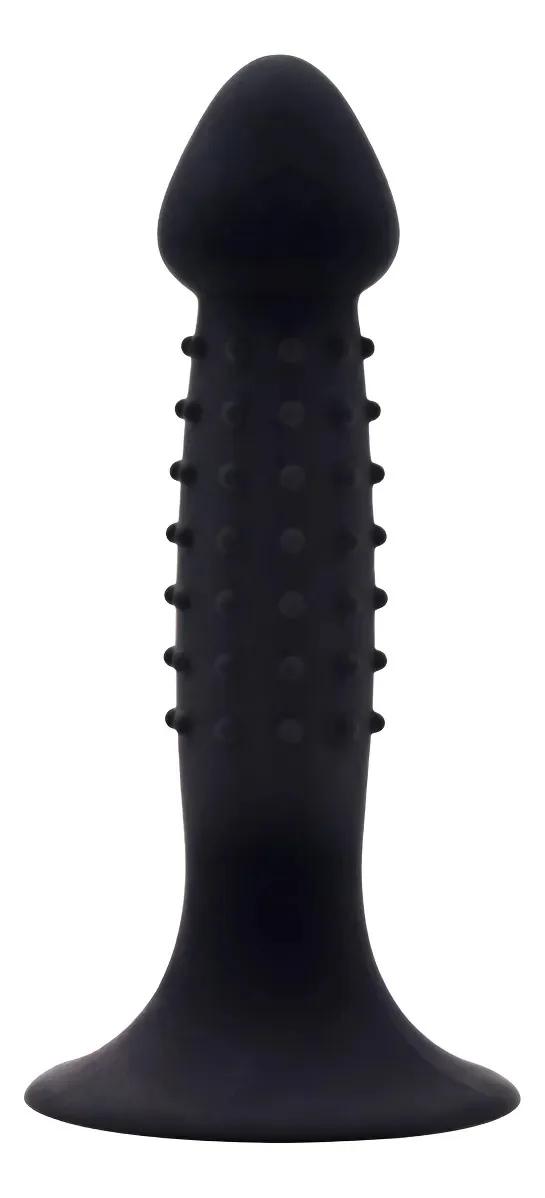 Tampão anal de silicone texturizado com ventosa - Terapia sexual - preto