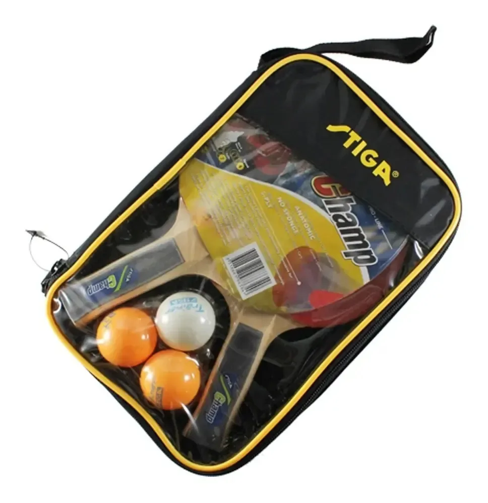 2 raquetes de pingue-pongue Champ Pin Pon incluem bolas pretas