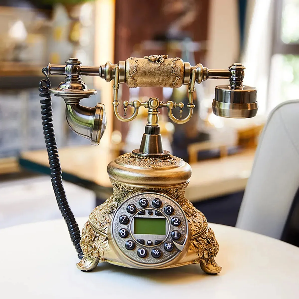Telefone vintage Gtfdxj com botão de pressão antigo, telefone retrô fixo, decoração de telefone antiga para decoração de casa, hotel e escritório
