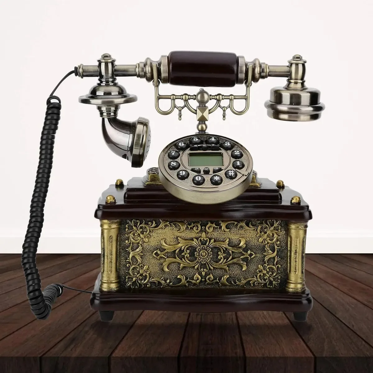 Telefone fixo vintage Gtfdxj em resina imitando madeira, telefone fixo antigo retrô, telefone antigo com viva-voz e som nítido.