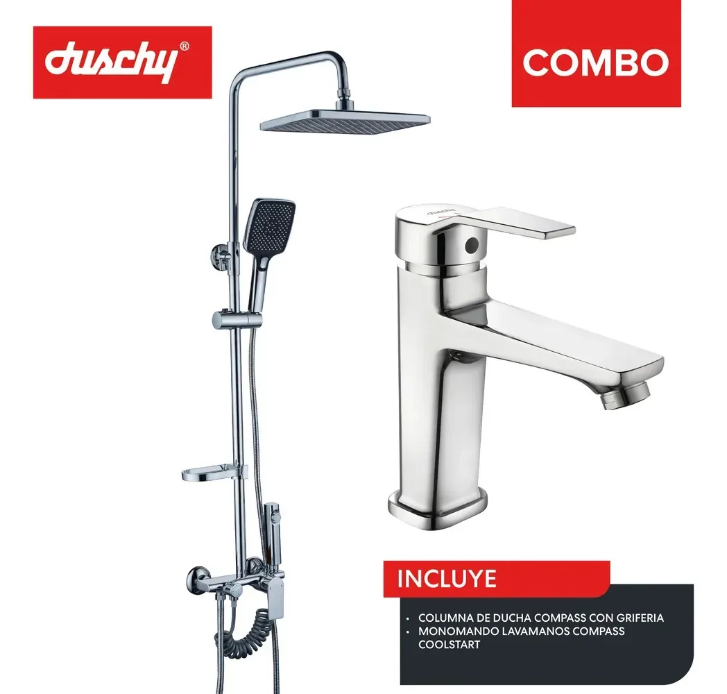 Combinação de colunas de bússola e torneiras de bússola | Duschy® Chrome