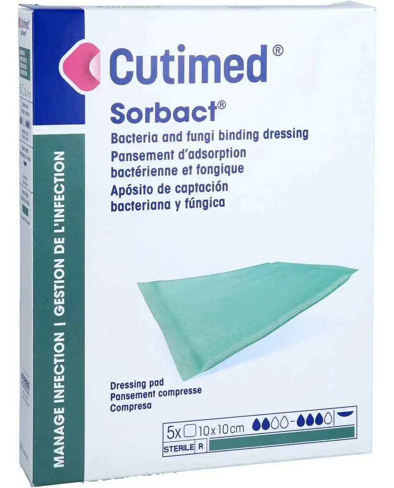 Cutimed Sorbact 10x10 cm (caixa com 5 bandagens) Verde