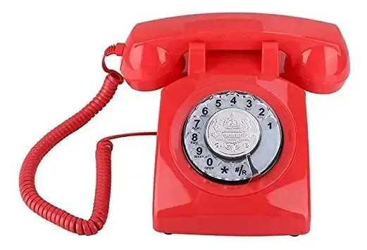 Telefone retrô com discagem fixa, antigo, telefone de mesa, telefone giratório, para escritório doméstico, telefone fixo (amarelo) (vermelho)