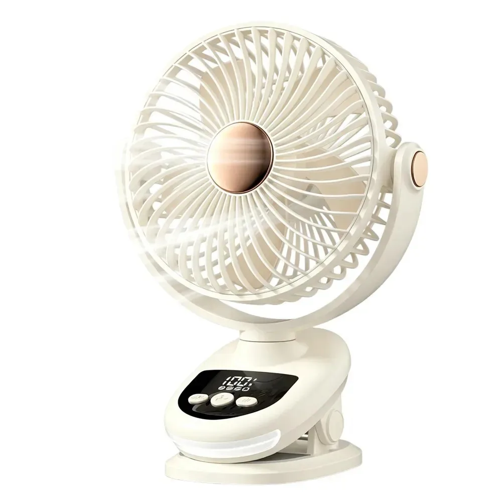 Ventiladores recarregáveis portáteis Mini ventilador de mesa USB com clipe oscilante Clipe oscilante de 90 graus, temporizador de luz noturna, bateria de display digital, ventilador de mesa...