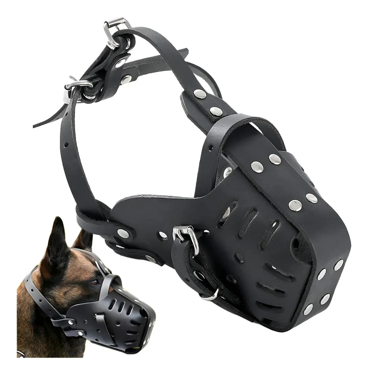 Focinheira Para Cachorro, Cesta Couro Ajustável, . Tamanho L