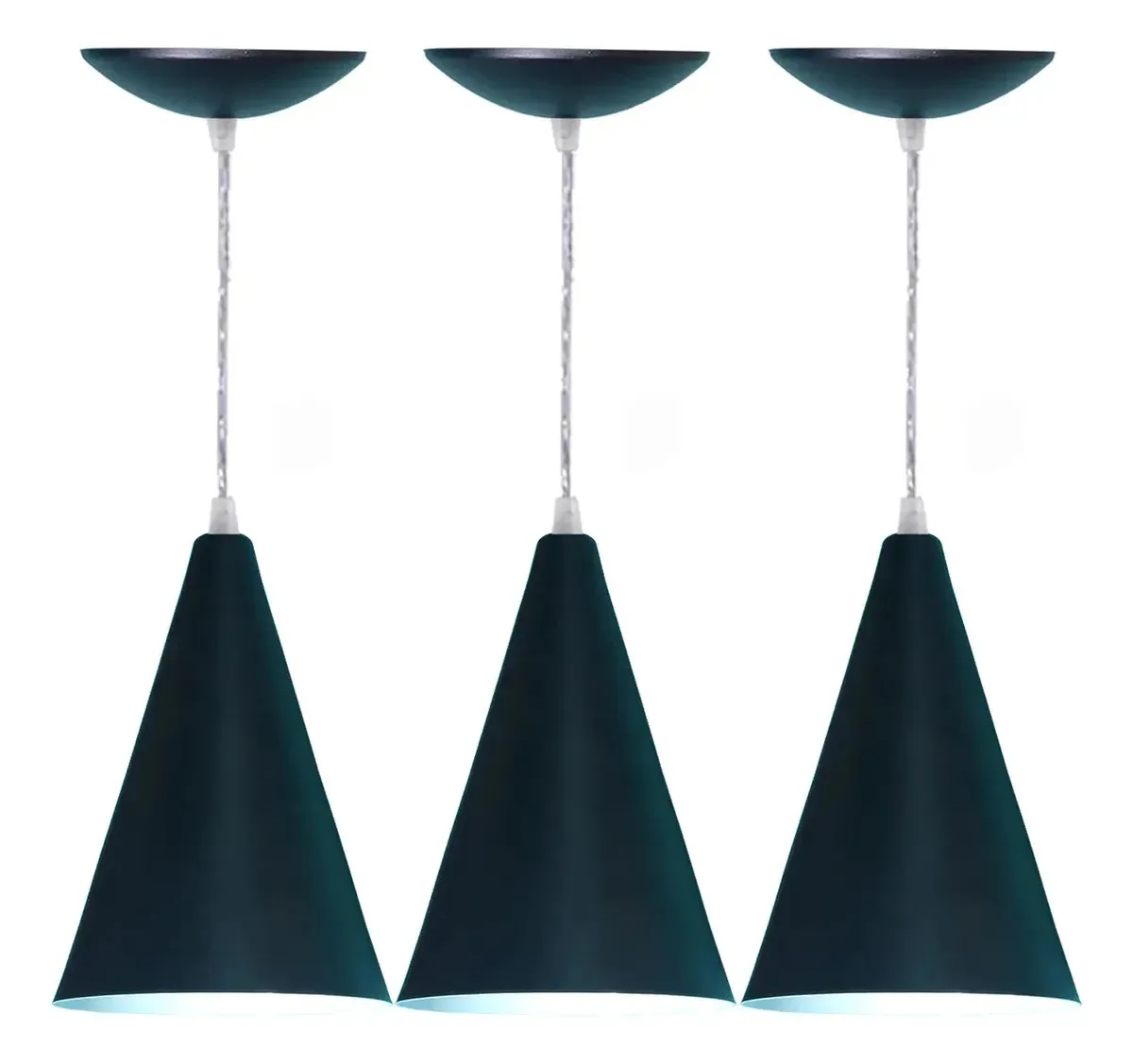Kit 03 Lustres Pendente Cone Em Alumínio - Cor Preto Fosco