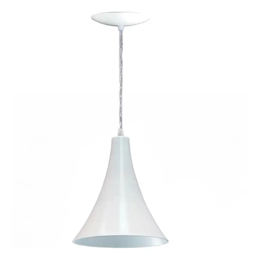 Luminária Pendente Corneta Alumínio 19cm Branca 1m Cabo