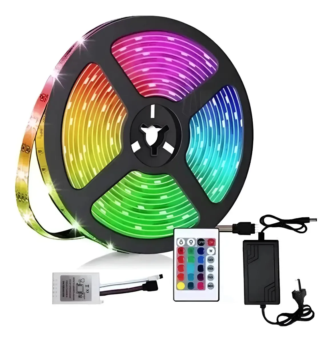 Kit completo de faixa de luz LED 5050 Rgb, controle e fonte Rgb