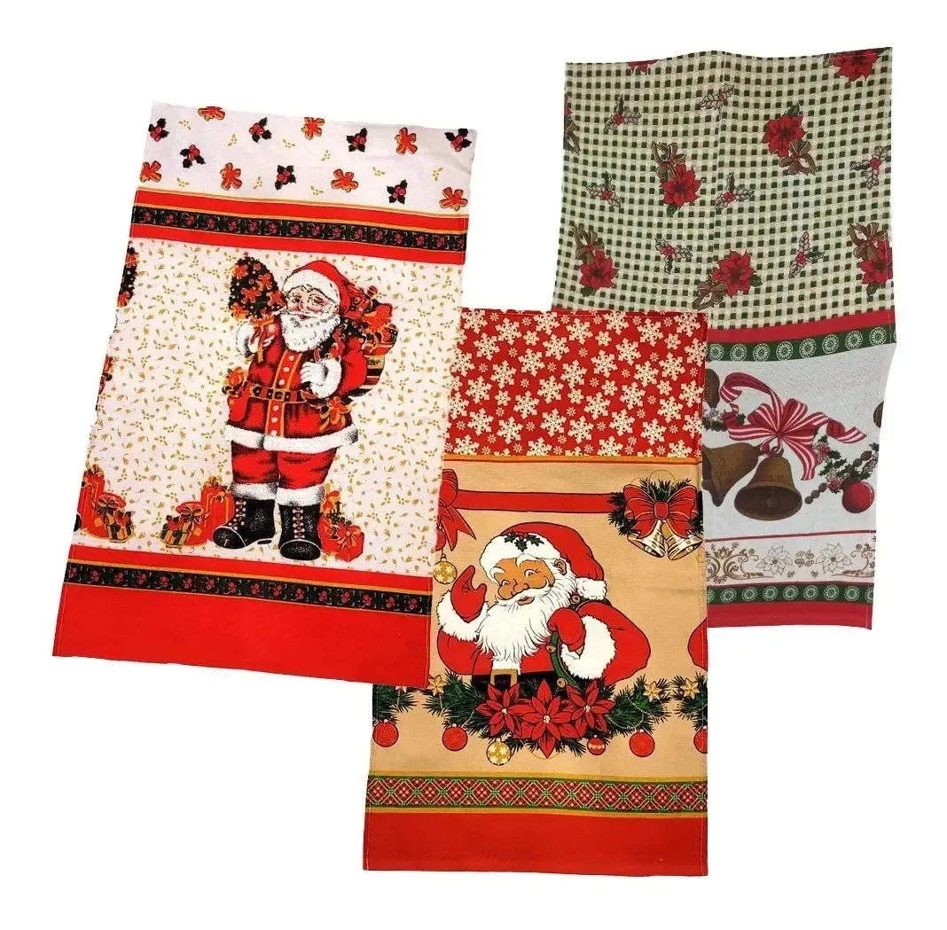 Kit Com 3 Toalhas Estampas Natalinas Cozinha Panos De Prato