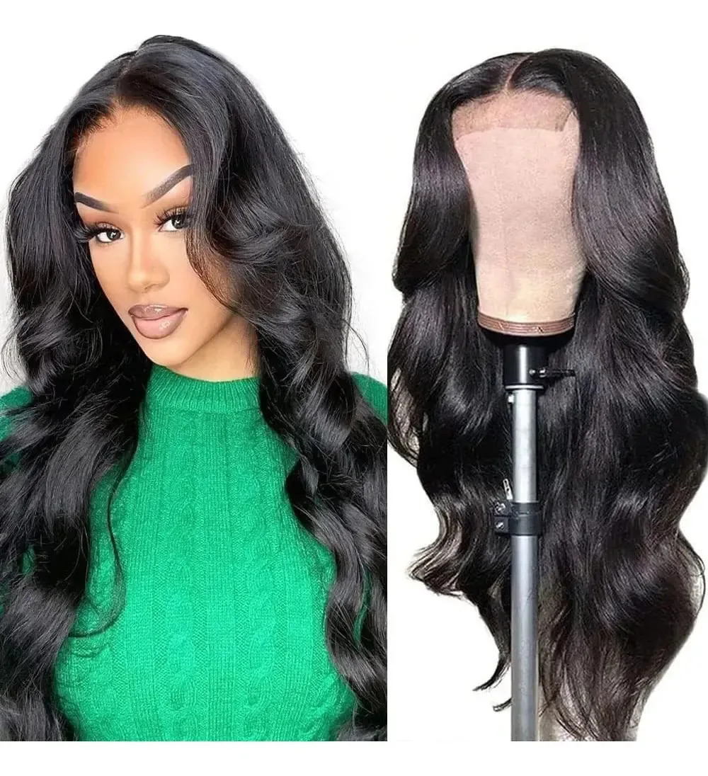 Perucas Baufas com renda ondulada na frente para mulheres negras, perucas com fecho de renda 4 × 4, perucas pré-depiladas de cabelo humano com cabelo virgem brasileiro sem cola, perucas