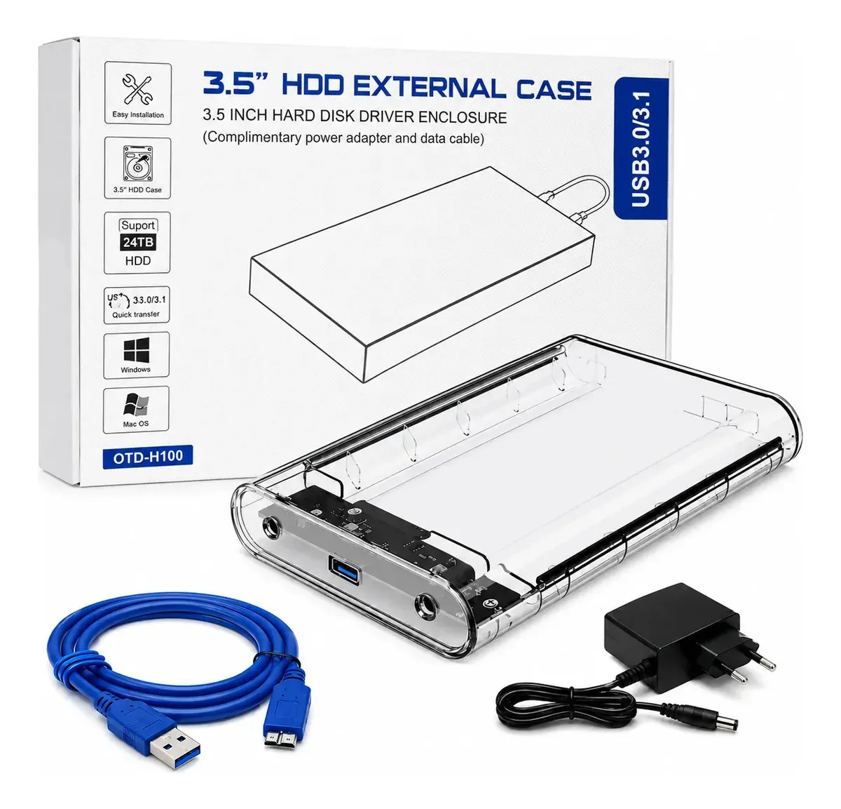 Case Externo Para Hd Sata Iii 3.5 Pc Computador Usb 3.0 24tb Transparente