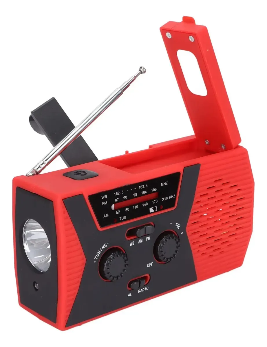 Rádio de emergência Bter, rádio meteorológico Solar Crank, banco de energia de 2000mAh com lanterna, rádio de alerta meteorológico AM/FM/SW/NOAA, SOS, lâmpada de leitura para (vermelho)