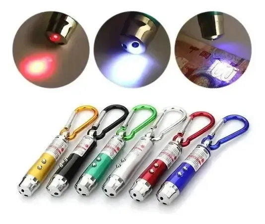 Chaveiro laser Pointer com lanterna UV violeta 3 em 1 cores e cores