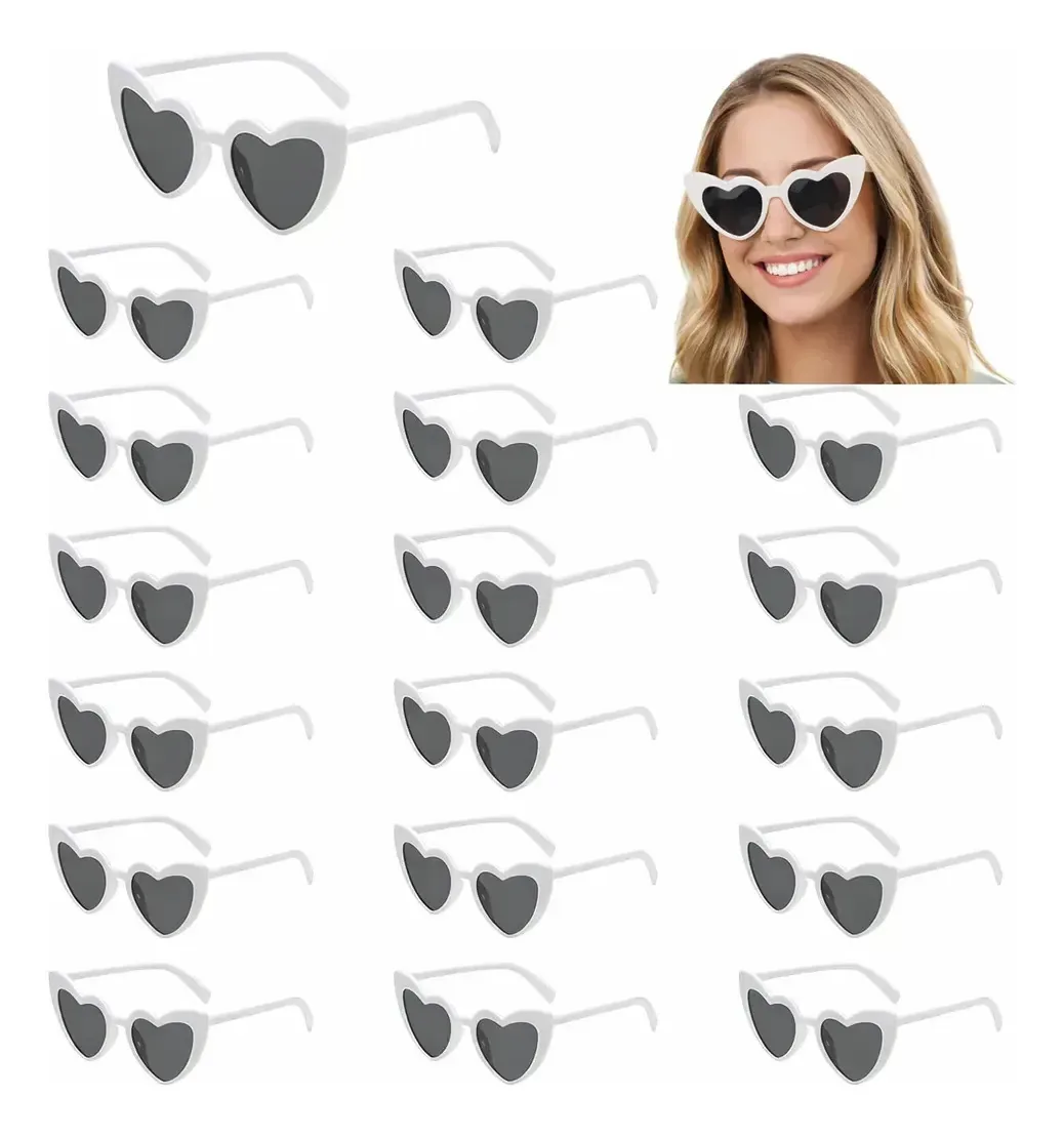 20 pares de óculos de sol Banna em forma de coração Óculos de sol Cat Eye Óculos de coração vintage para festa à fantasia de casamento (branco/branco)