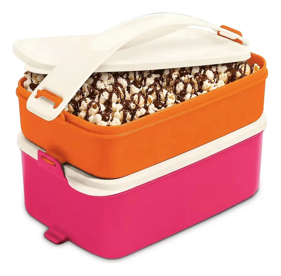 Recipiente para alimentos Tupperware de 1 L e 900 ml com alça. Laranja/rosa