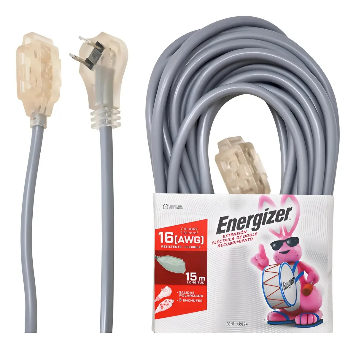 Extensão elétrica Energizer 15m 3 entradas polarizadas cinza escuro