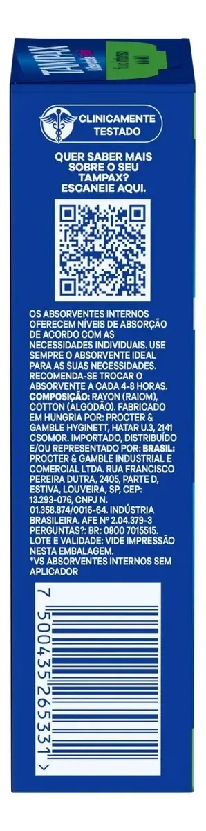 Absorventes Tampax Liberdade Total Fluxo Intenso, 8 Un