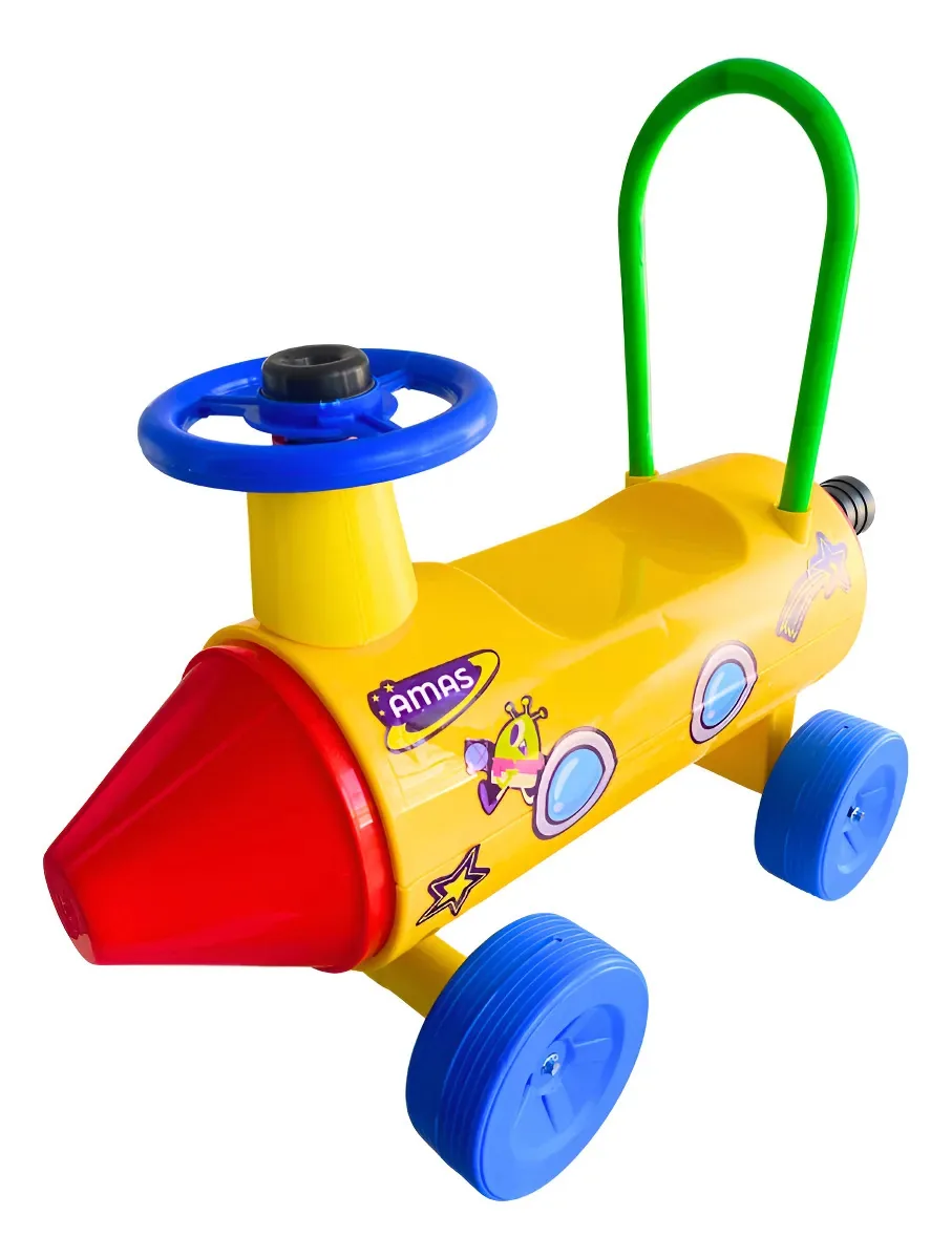 Carro de pedal de foguete amarelo para crianças