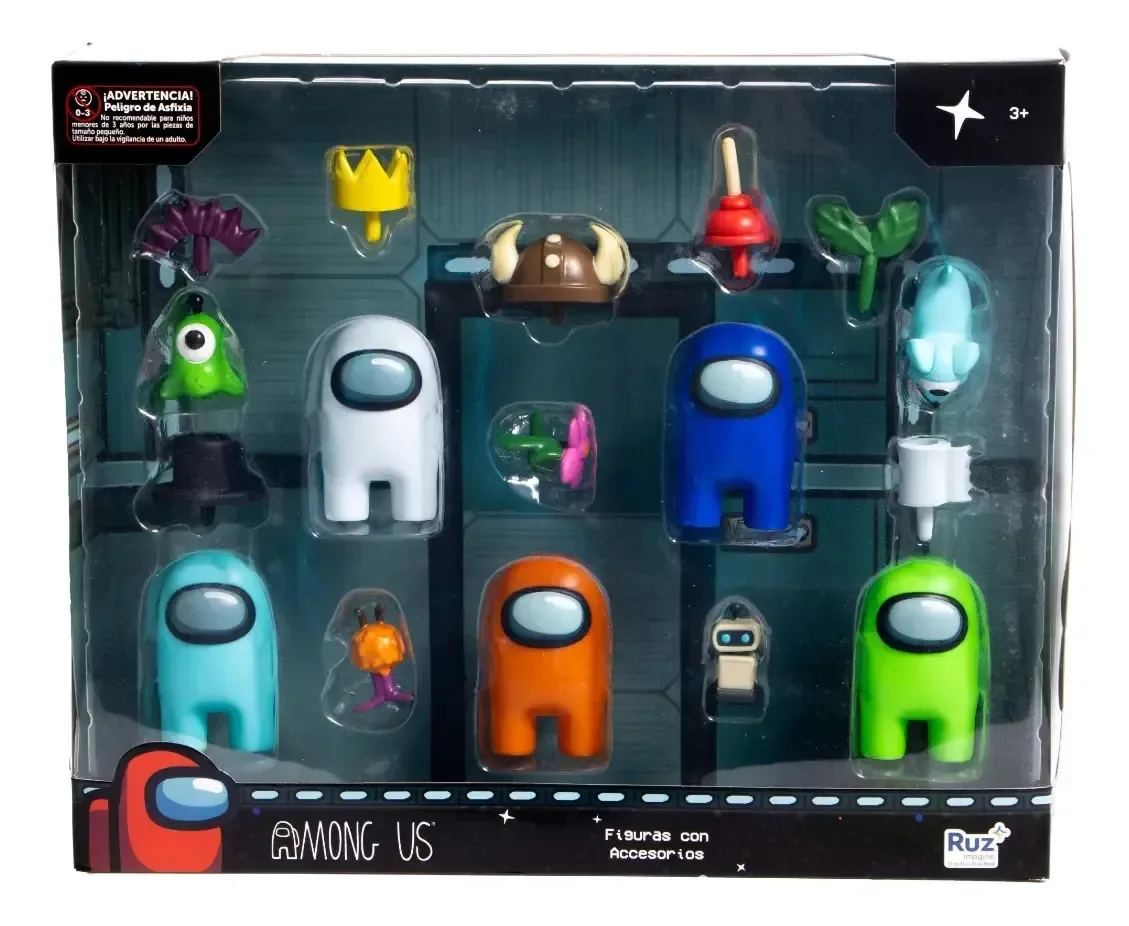 Conjunto de bonecos Among Us, inclui 5 personagens com acessórios