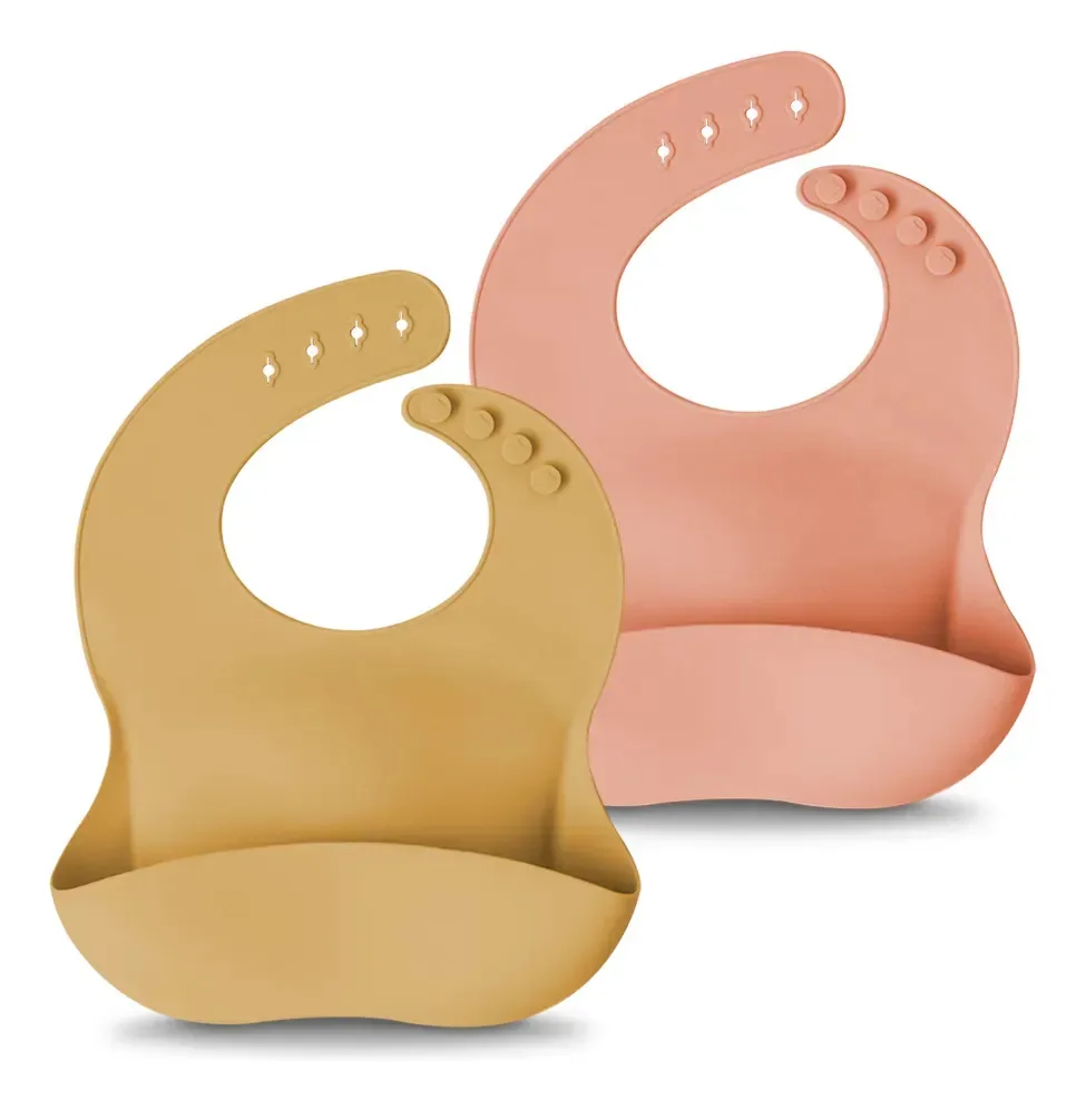 Babadores para bebês — conjunto de babadores de silicone dourados e corais, 2 peças
