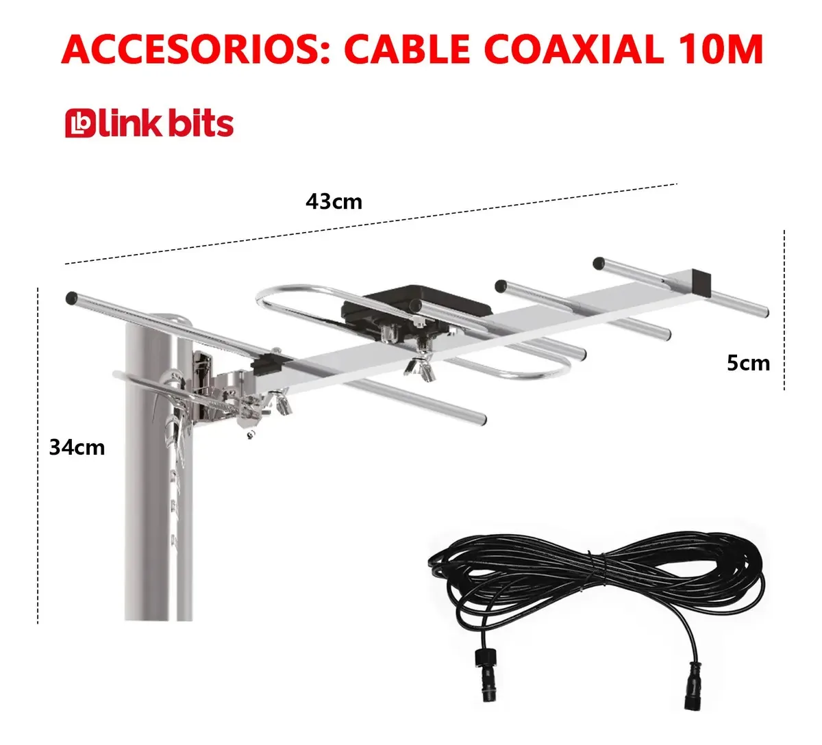Antena HD externa 2linkbit para TV digital com TV a cabo 10m de prata