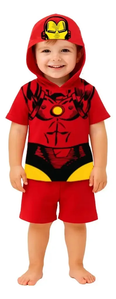 Conjunto de camisetas Iron Man Marvel Red com chapéu e shorts tamanho 2 anos