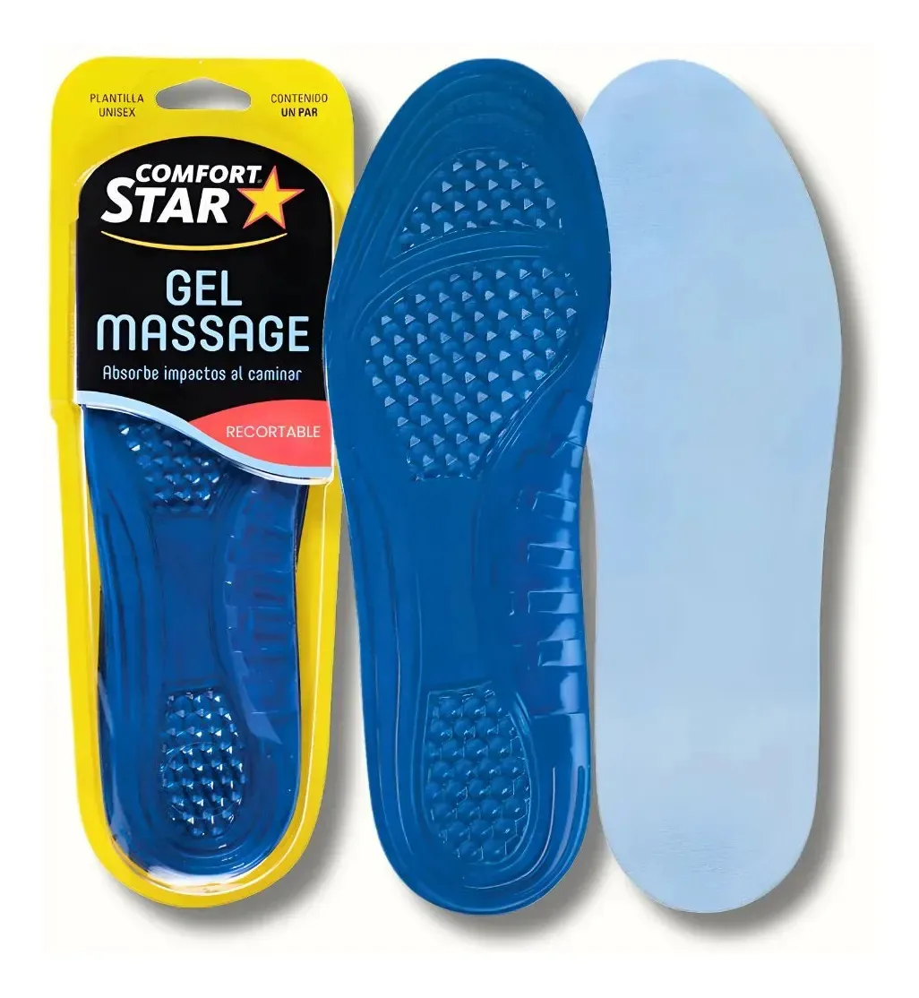 Palmilhas de massagem em gel antifadiga unissex, 1 par, tamanho 23-26, azul