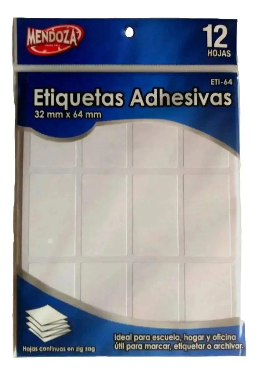 Etiquetas adesivas 32 mm x 64 mm 12 folhas 144 etiquetas brancas