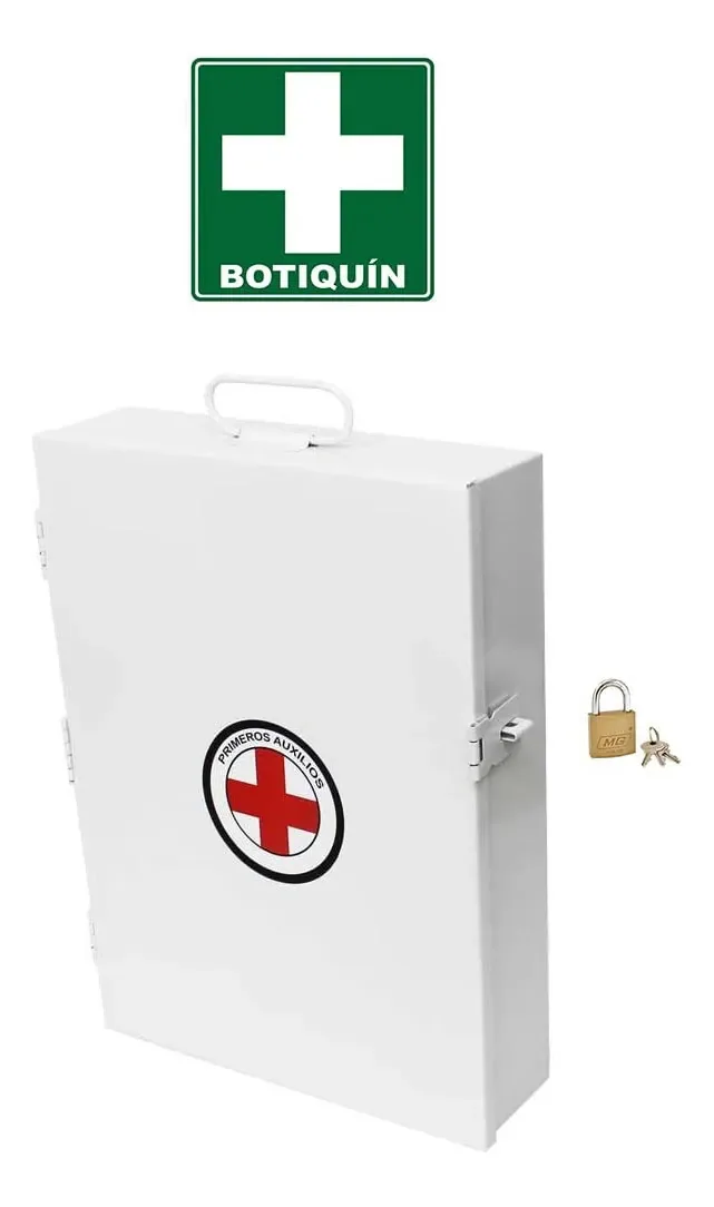 Kit de primeiros socorros de metal grande Sahuarum com placa e cadeado, para casa, escritório e negócios