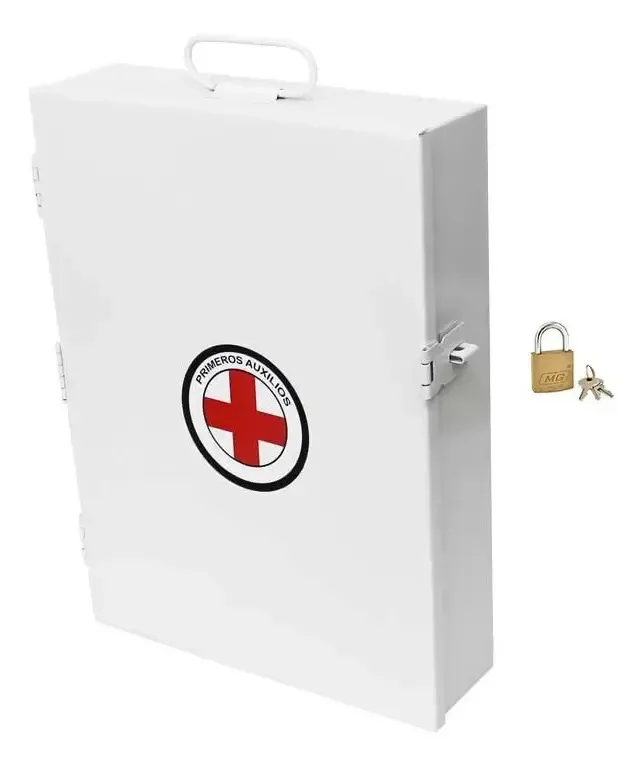 Kit de primeiros socorros de metal grande Sahuarum com cadeado, para casa, escritório e negócios