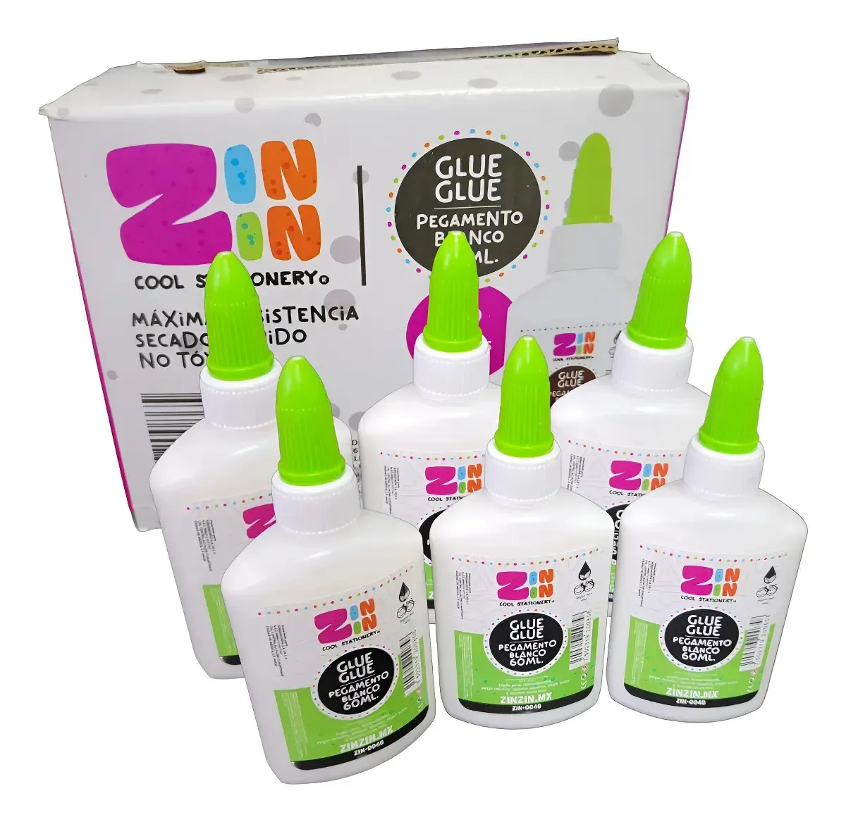 6 peças de cola líquida branca 60 ml School Zin Zin Stationery 6 peças brancas
