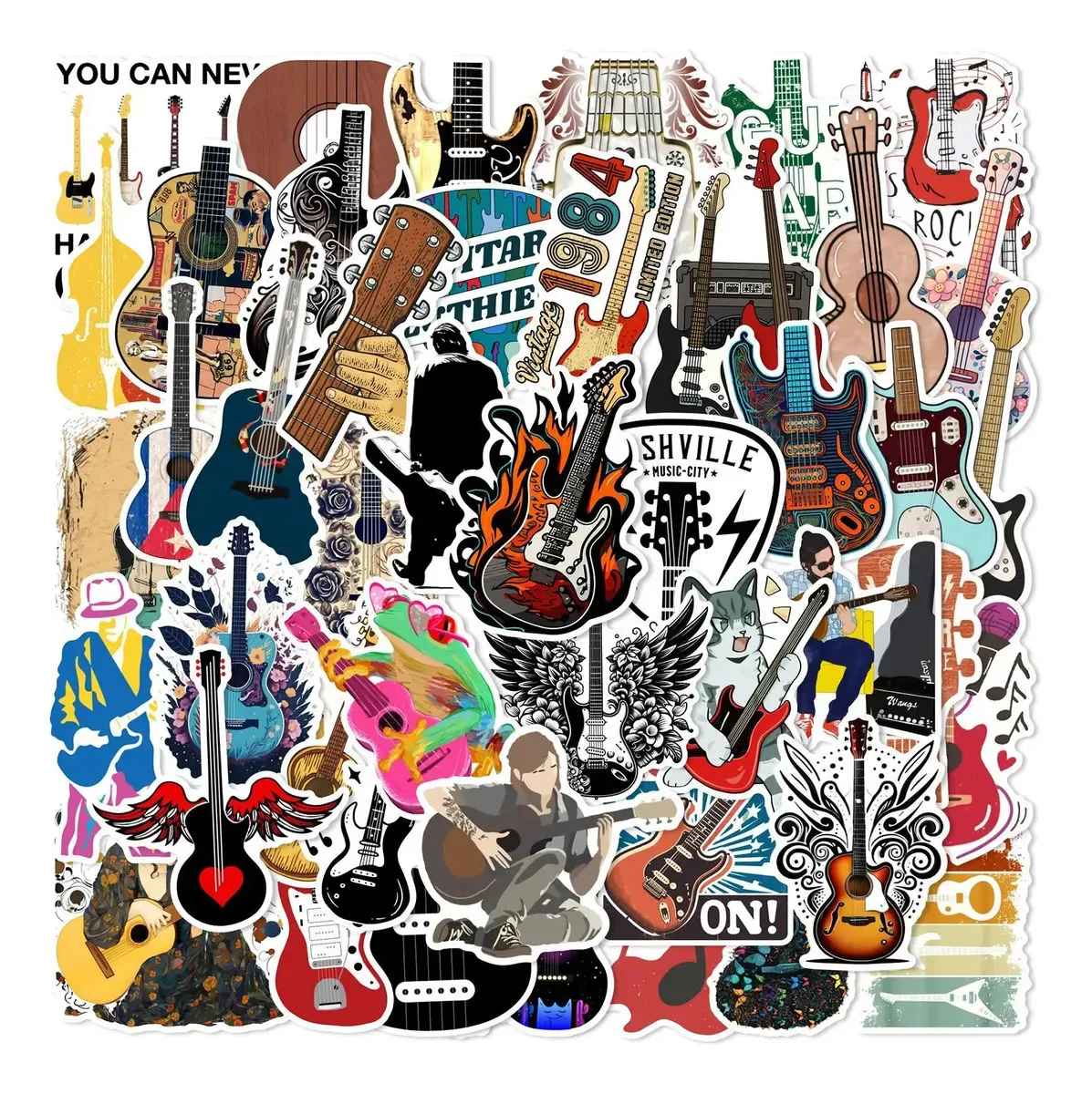 Bandas de música para guitarra, 50 adesivos, adesivos, PVC versus bandas de música para guitarra aquática