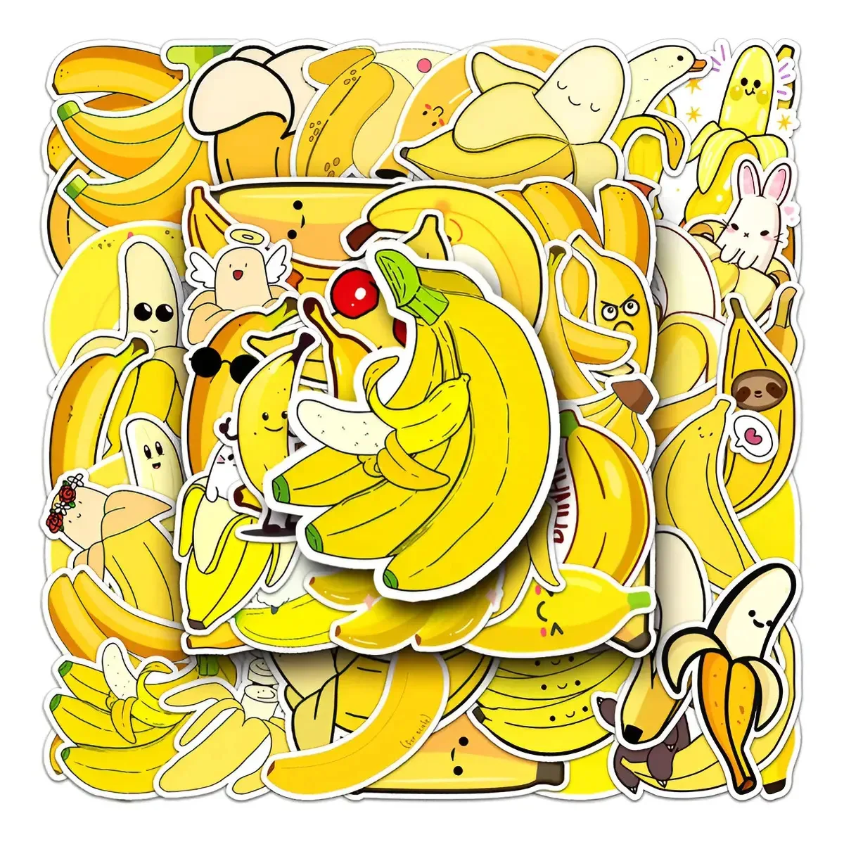 Etiqueta autoadesiva de ilustração com formato de unidade Subimaru Shop Plátano Banana Fruta Amarillo silhueta banana fruta amarela cor banana fruta amarela
