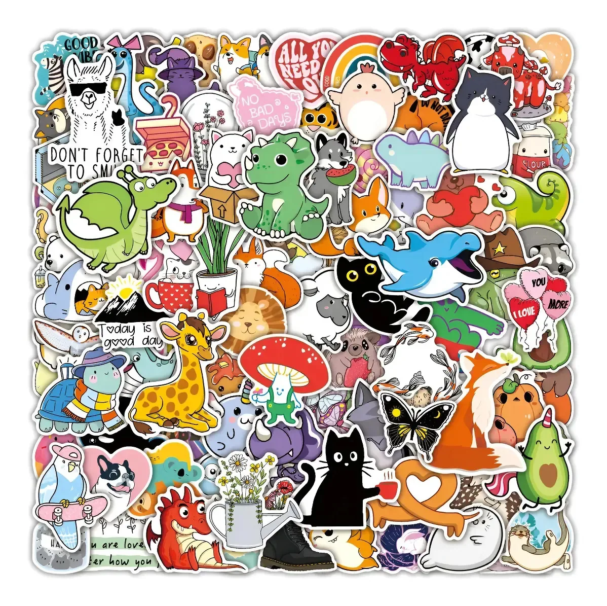 Animais fofos, pequenos animais, modelo de 50 adesivos para escolher a cor, animais animados fofos, design impresso, animais animados fofos