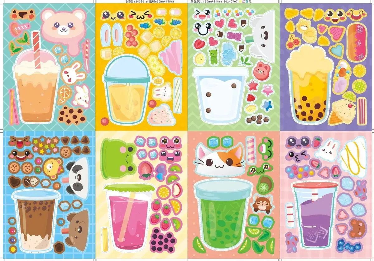 Boba Tapioca Cute Drink Stencils Decalques de PVC versus White Water Boba Tapioca Cute Drink
