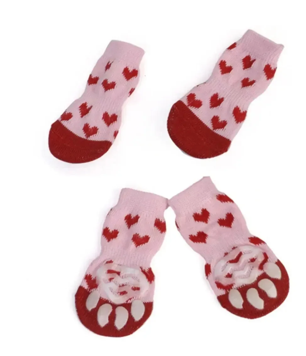 Meias antiderrapantes rosa para cães e gatos pequenos
