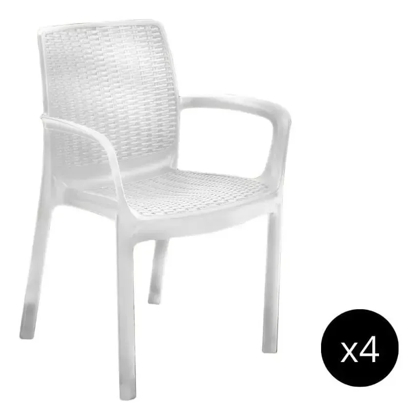 Conjunto de 4 cadeiras de vime Keter Bali para jardim e exterior, brancas