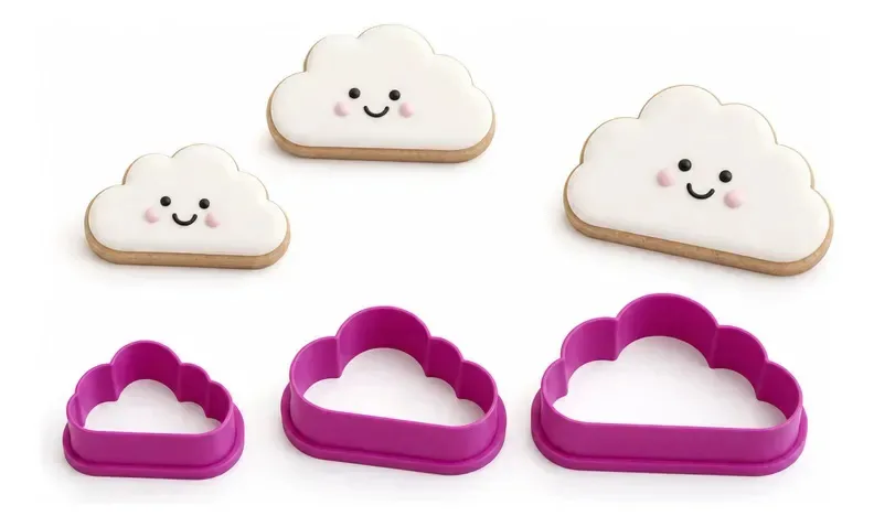 Cortadores de biscoitos Cloud Fondant, 3 tamanhos, roxos
