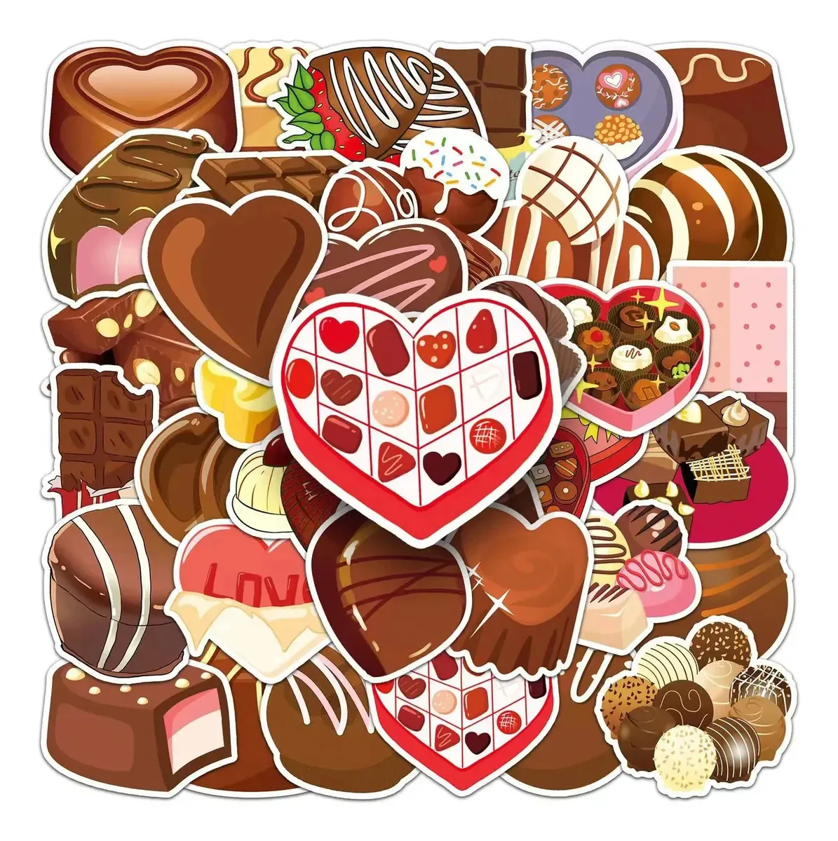 Chocolates, doces, sobremesas deliciosas, 50 adesivos versus água, chocolates, doces, sobremesas