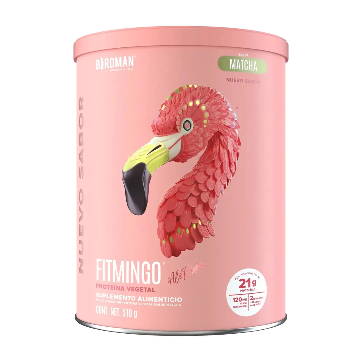 Proteína vegana em pó Birdman Fitmingo | Com inositol e ácido hialurônico | Sem laticínios | Matcha | 510g