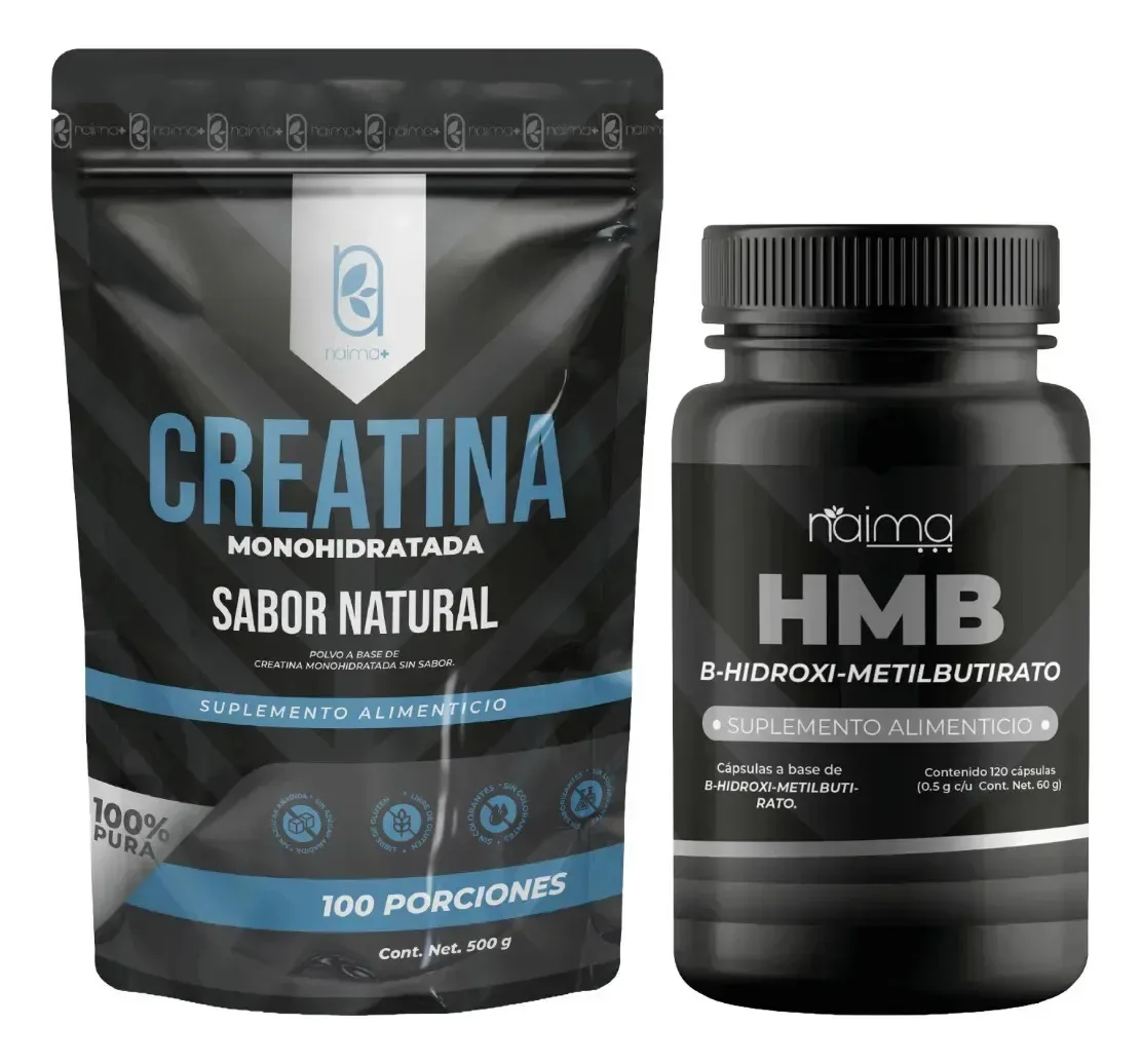 Creatina 500 G e Hmb 120 cápsulas de força e recuperação sem sabor