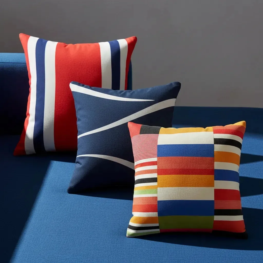 3 almofadas decorativas impressas com fecho acolchoado vermelho