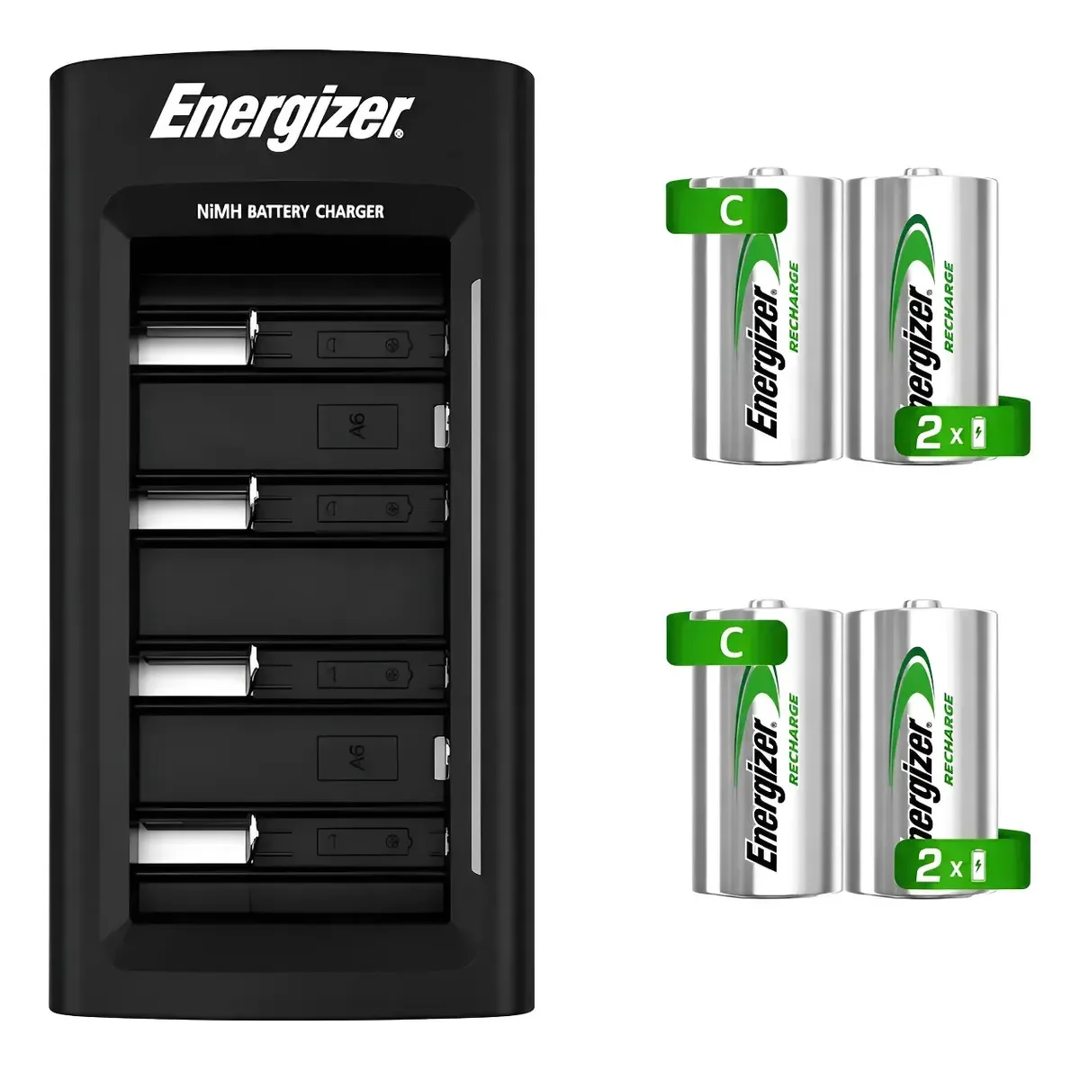 Carregador universal Energizer + 4 baterias recarregáveis tamanho C