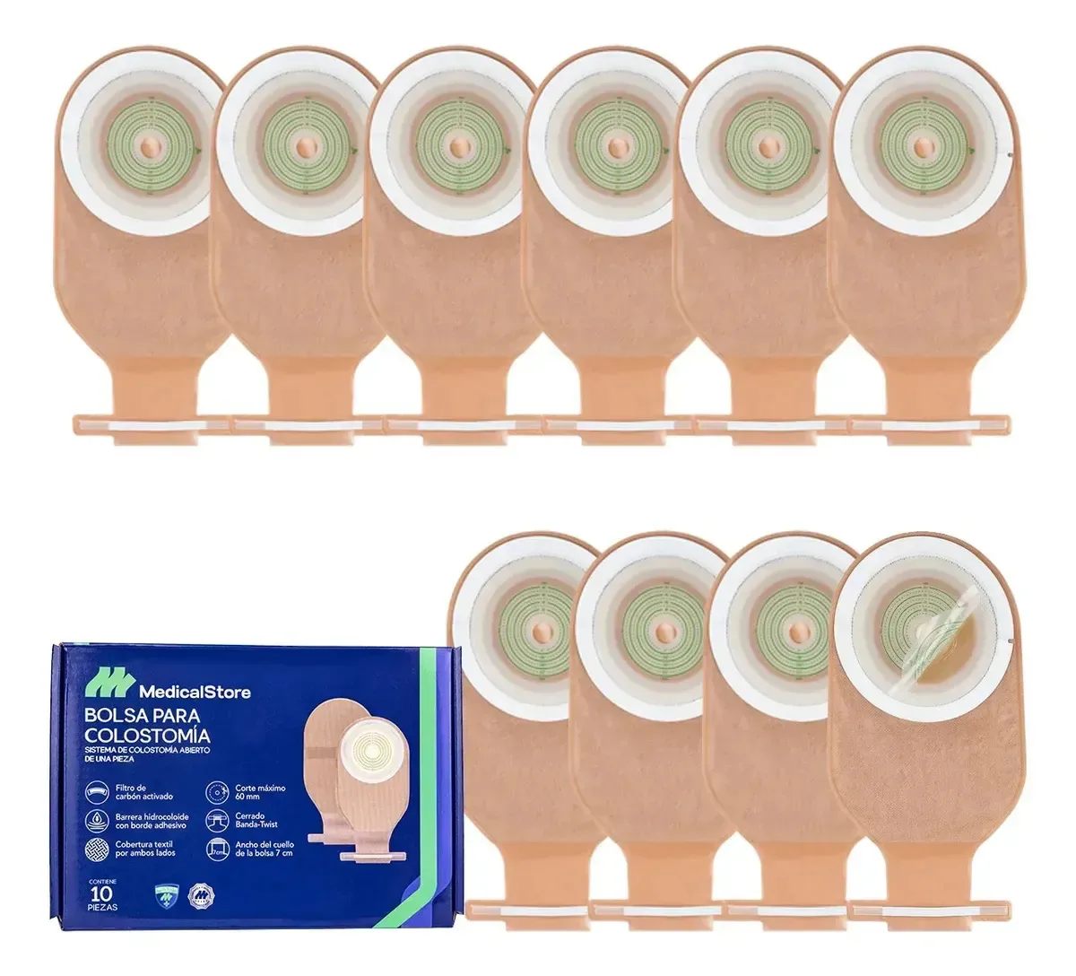 Bolsa de colostomia com barreira hidrocolóide refechável de 10 peças, filtro de carbono | Medical Store