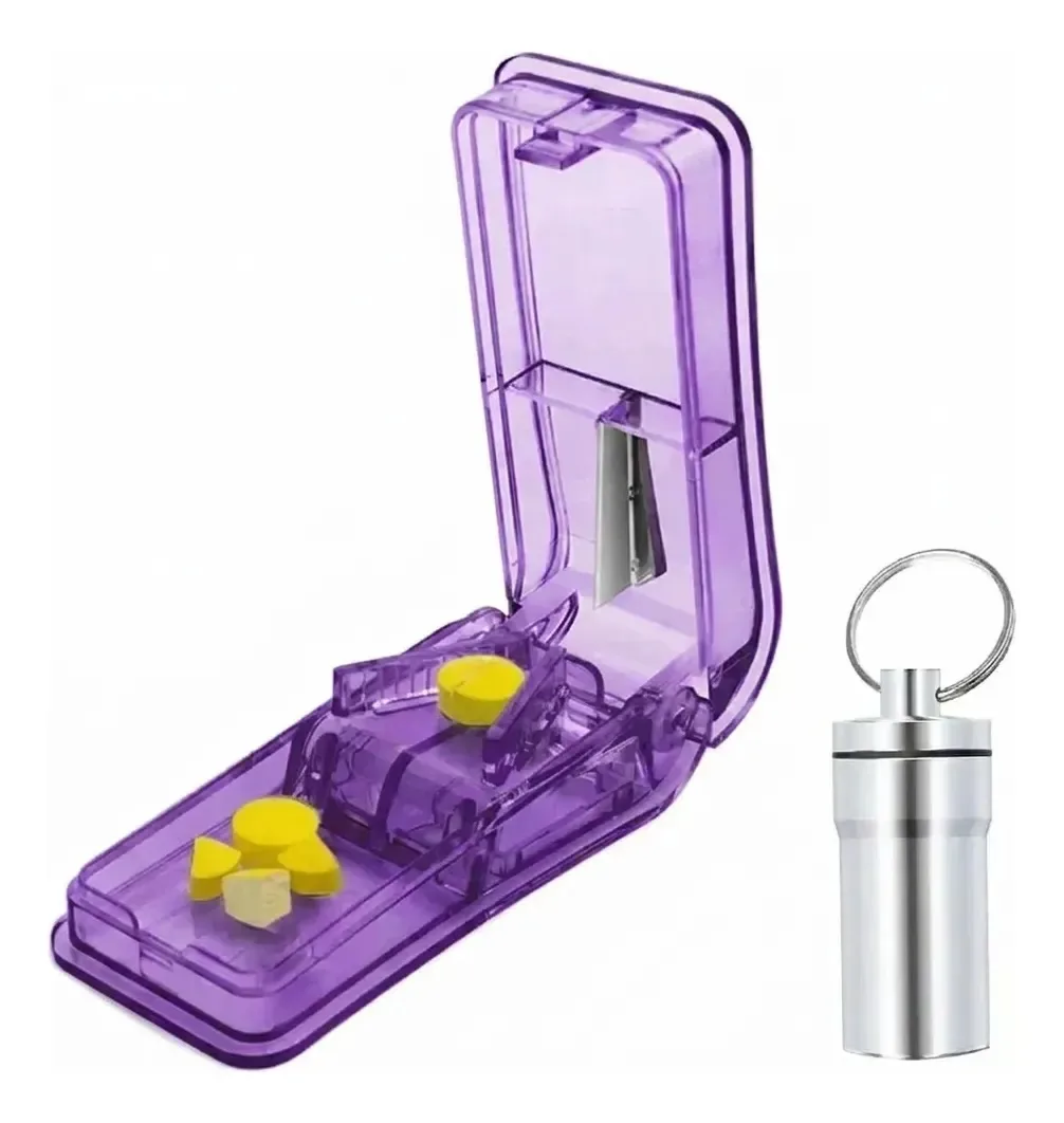 Kit portátil de porta-comprimidos e cortador de comprimidos Lila