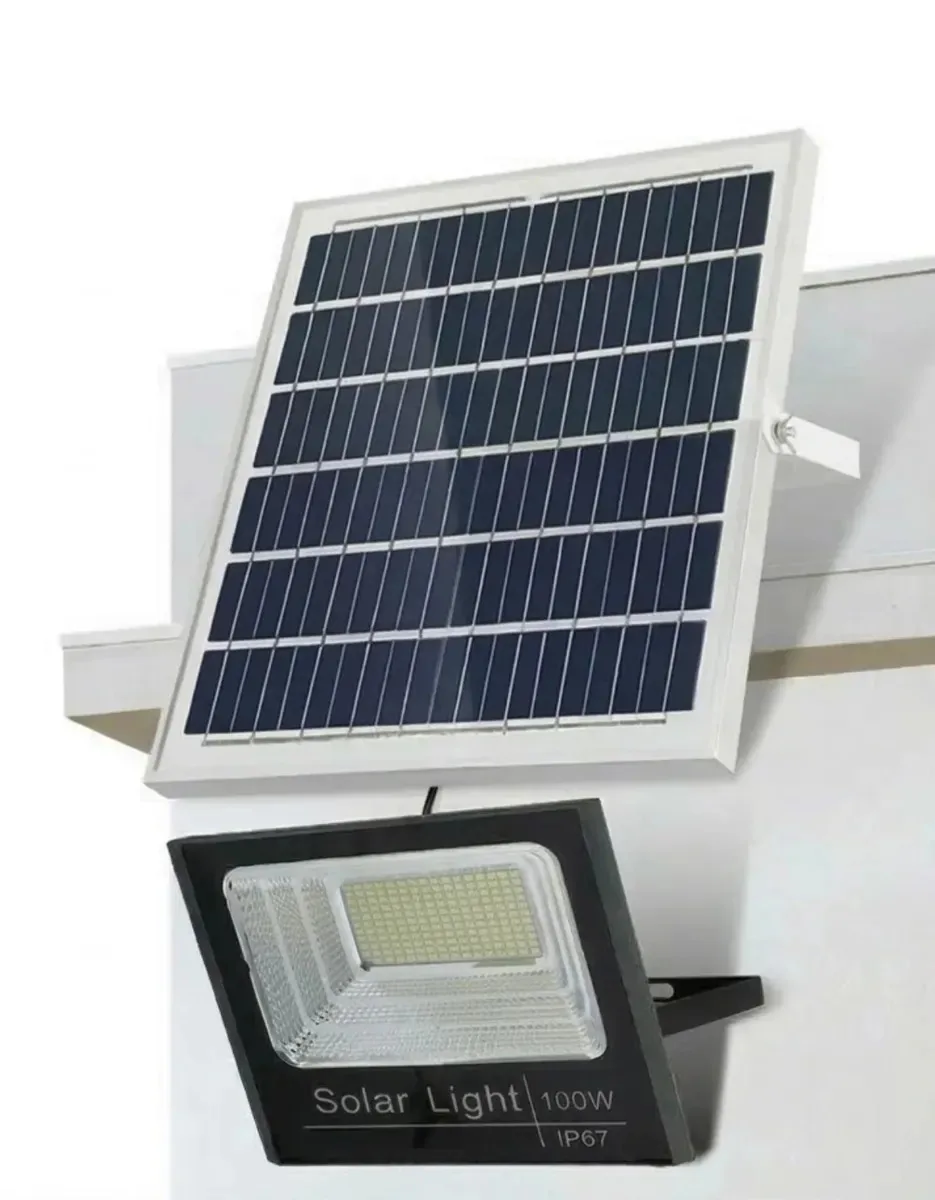 Refletor solar recarregável Dosyu Ip67 de 100w para exterior, poderosa luz branca de 6500k com acessórios, fácil montagem