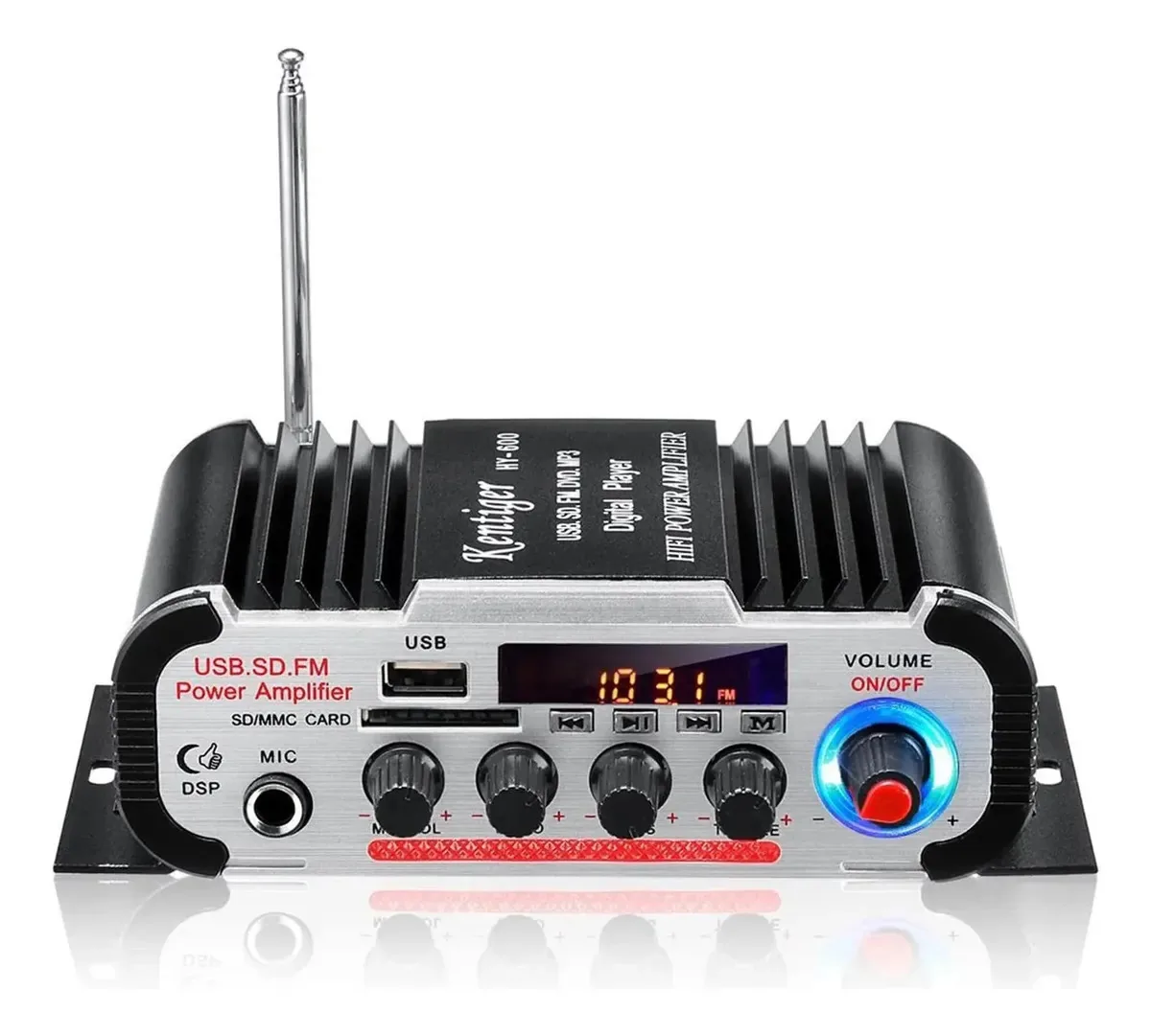 Amplificador de áudio, Hy60 600w 2ch Audio Amplificador de áudio digital Hivi Amplificador de áudio Amplificador de áudio Mic Fm USB SD Radio Subwoofer Alto-falantes para carro ou casa, prata