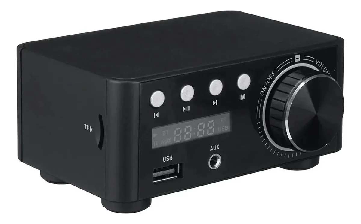 Amplificador de áudio, mini áudio Hifi Bluetooth 5.0 Energy Class D, amplificador digital Tpa3116, amplificador digital, 50 w* 2, áudio marítimo, entrada USB/auxiliar para carro ou casa (prata)